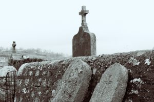 An ancient graveyard on a grey day